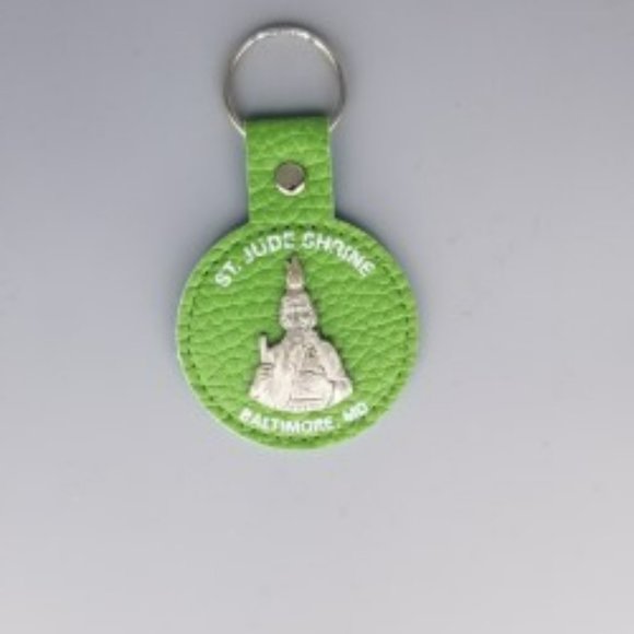 St. Jude Green Faux Pebble Leather Keychain - Picture 2 of 3